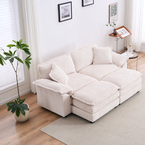 English Elm Corduroy Plush 2-Seat Sofa with 2 Back Cushions, Toss Pillows & Ottomans — Deep Seat Comfort White W2363S00062