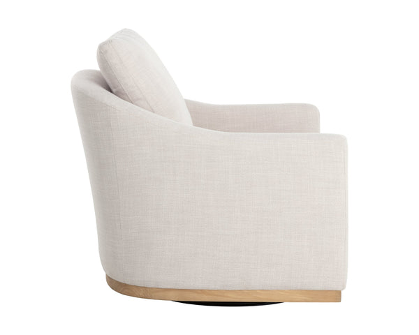 Sunpan Corbin Swivel Lounge Chair - Luxurious Effie Linen Upholstery With Elegant Blonde Ash Base Cream Fabric 112092