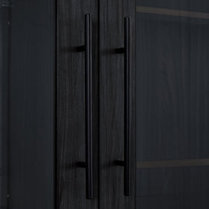 English Elm 60'' Tall Display Cabinet with LED Lighting, Tempered Glass Doors, 4 Adjustable Shelves & Drawers Black N845P261801B