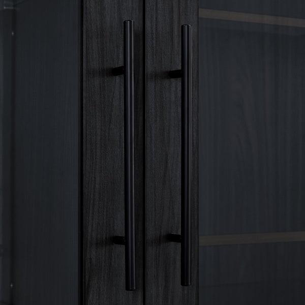 English Elm 60'' Tall Display Cabinet with LED Lighting, Tempered Glass Doors, 4 Adjustable Shelves & Drawers Black N845P261801B