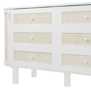 English Elm Full Murphy Bed with Woven Rattan Cabinet Front and Built-in Side Storage Units White LP000599AAK