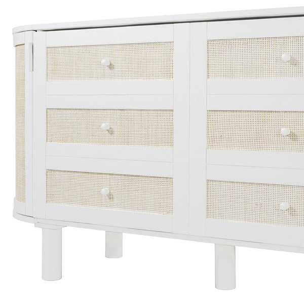 English Elm Full Murphy Bed with Woven Rattan Cabinet Front and Built-in Side Storage Units White LP000599AAK