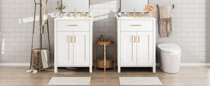 English Elm Modern 48 Inch Freestanding Bathroom Vanity Dual Ceramic Sinks Soft Close Gold Handles White N729P000008K
