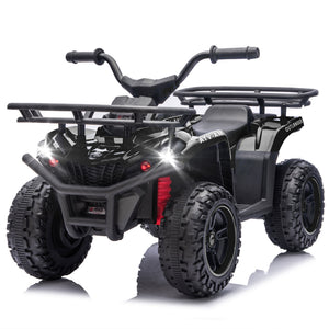 English Elm 24v Dual Motor Kids Atv Ride on with Led Lights Bluetooth Storage Racks Off Road Black W1578P390448