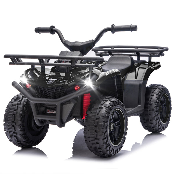English Elm 24v Dual Motor Kids Atv Ride on with Led Lights Bluetooth Storage Racks Off Road Black W1578P390448
