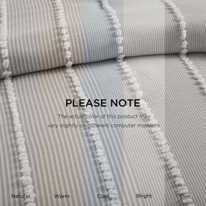 English Elm 3- Piece King Cotton Yarn Dyed Stripe Jacquard Pompom Comforter Set Oeko-tex Certified Grey B035P482891