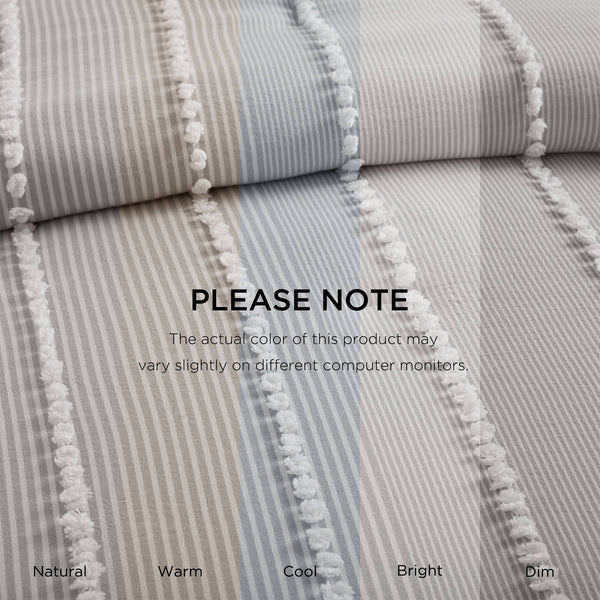 English Elm 3- Piece King Cotton Yarn Dyed Stripe Jacquard Pompom Comforter Set Oeko-tex Certified Grey B035P482891