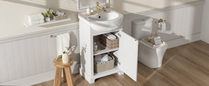 English Elm 20-inch French Style Freestanding Vanity Carved Wood Cabinet Soft Close Ceramic Basin White N710P330977K