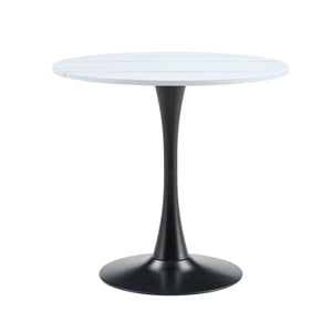 English Elm Round Faux Marble Tulip Pedestal Dining Table Mid Century Modern for Small Bistro Spaces Black White W2920P400972