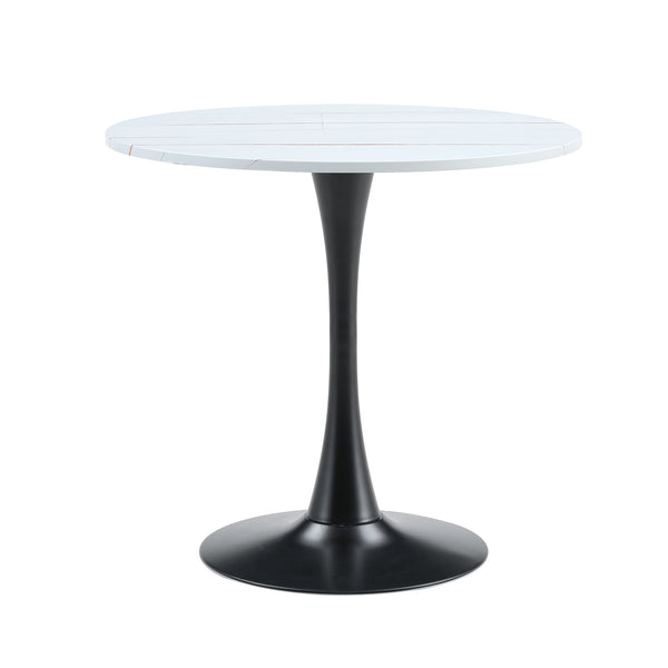 English Elm Round Faux Marble Tulip Pedestal Dining Table Mid Century Modern for Small Bistro Spaces Black White W2920P400972