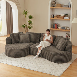 English Elm Modern Curved Sectional Sofa Tufted Corduroy L Shape for Living Room Apartment Dark Brown W2339S00163