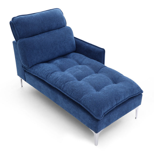 English Elm 55" Chaise Lounge Blue Upholstered Ergonomic Sofa with Left Armrest, Button Tufted Retro Design, Storage & Tool-Free Assembly W1117P226067