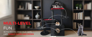 English Elm Black Gothic Multi-level Cat Tower with Coffin Perch Sisal Posts and Hammock W243P326635
