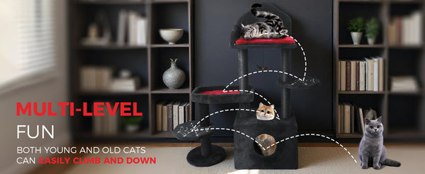 English Elm Black Gothic Multi-level Cat Tower with Coffin Perch Sisal Posts and Hammock W243P326635