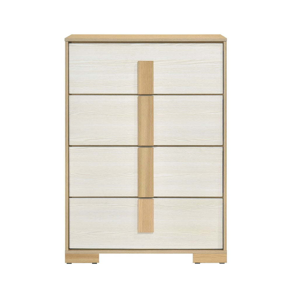 English Elm Contemporary 4-Drawer Natural & White Chest — Spacious Wooden Bedroom Storage, Stylish Modern Design B011P317203