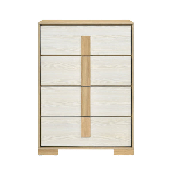 English Elm Contemporary 4-Drawer Natural & White Chest — Spacious Wooden Bedroom Storage, Stylish Modern Design B011P317203
