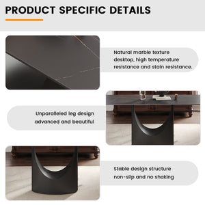 English Elm 55.12"Modern Sintered Stone Dining Table with Bronze Iron Legs — Sleek Rectangular Top, Seats 6, 400 lb Capacity Black W1535S00564