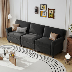 English Elm 94" Corduroy Three Seater Sofa Deep Cushioned Solid Wood Frame Modern Living Room Couch Black W2715S00008