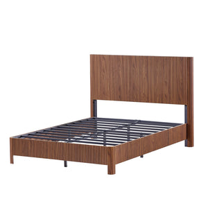 English Elm Full Platform Bed Corrugated Wood Ribbed Headboard Farmhouse Contemporary Frame Walnut W1820P423199