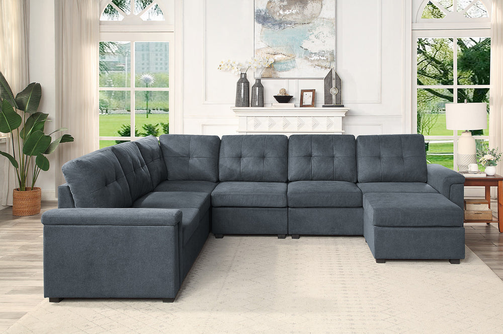 English Elm Isadora Modular 7 Seater Sectional Sofa with Ottoman Woven Fabric Living Room B2749S00053