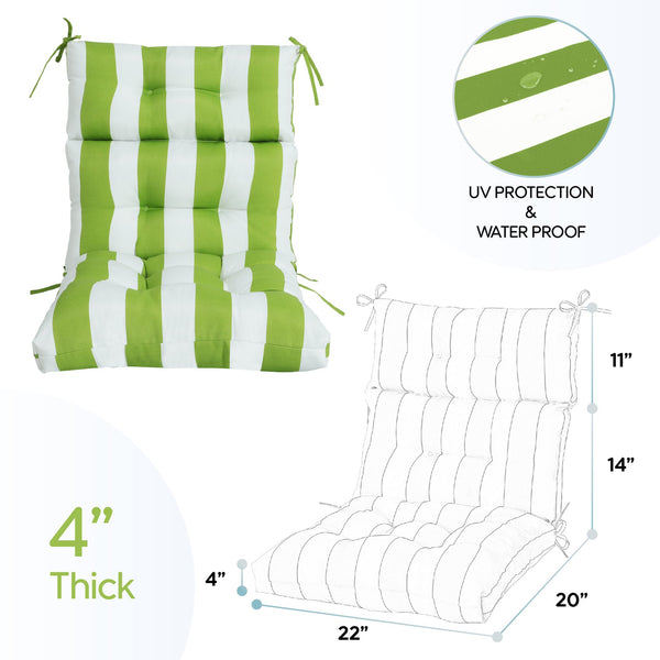 English Elm 2 Piece High Back Patio Chair Cushions Set, Tufted Reversible Outdoor Rocking & Adirondack Pads for Porch Seating Green W419P271776