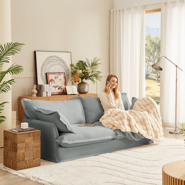 English Elm 87.4'' Modern Comfy Upholstered Sofa Cloud Couch with Deep Seats, Removable Covers, Plush Pillows, Grey W2357P254994