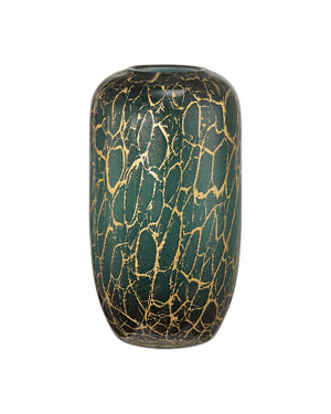 Currey & Company Vitry Mouthblown Glass Vase - Unique Dark Teal & Gold Swirl Design, Artistic Home Decor Accent Green Glass ,Gold Powder 1200-0990-currey-company