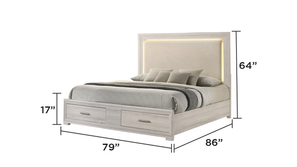 English Elm Colorado King Bedroom Set with Led Upholstered Headboard Rustic Wood 4 Piece Suite B009S02161
