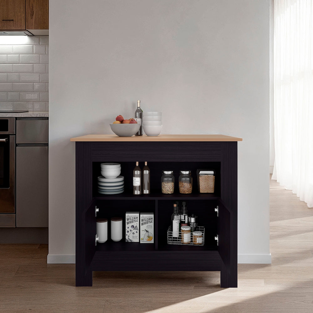 English Elm Theba Kitchen Island with Two Cabinet Doors and Three Shelves for Organized Cooking B128P460136