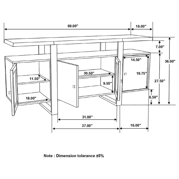 English Elm Kappelman Grey Sheesham Industrial 4-Door Server with Dual Countertops and U-Shaped Metal Legs B062P353472