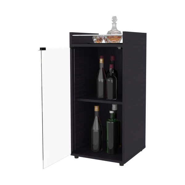 English Elm Wenge Finish Bar Cabinet with Tempered Glass Door for Stylish Living Room Storage B062P461067