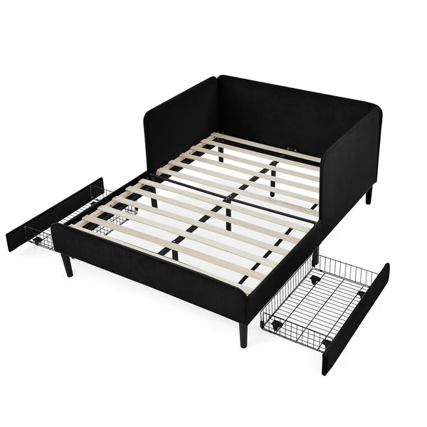 English Elm Full Velvet Upholstered Platform Bed Full Size with 2 Underbed Storage Drawers, Foam Seat, Modern Design Black W1413P298912