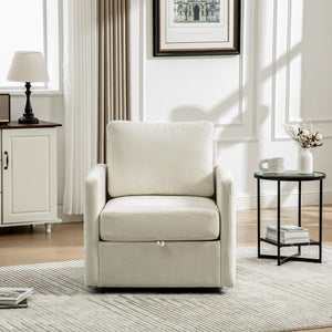 English Elm 29.5''w Chenille Swivel Club Chair with Hidden Storage Tufted Square Seat for Reading Nooks Beige W3118P419157