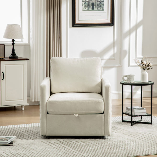 English Elm 29.5''w Chenille Swivel Club Chair with Hidden Storage Tufted Square Seat for Reading Nooks Beige W3118P419157