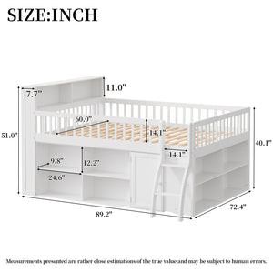English Elm Queen Loft Bed with Open Shelving Built-in Led Light White Wood Frame N7090005025K