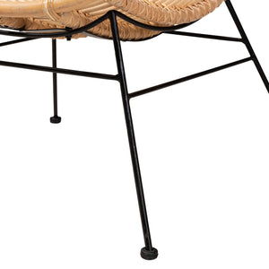 English Elm Modern Handcrafted Rattan Accent Chair with Black Metal Frame for Boho Living Spaces B2750P470079