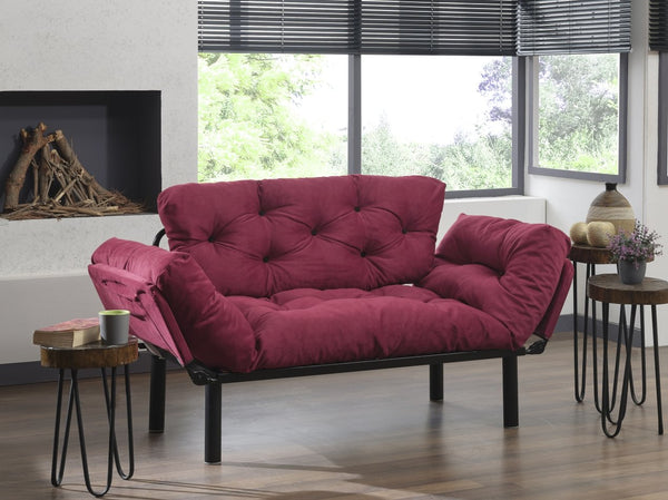 English Elm Nitta Modern Adjustable Arm Love Seat — Convertible Two-Seater Sofa Bed with Plush Upholstery, Metal Frame Burgundy B029P330055