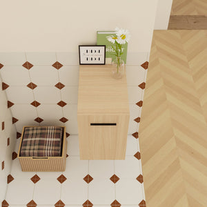 English Elm 12" Wall-mounted Oak Plywood Bathroom Linen Cabinet Slim Floating Single Door Storage W3450P440600