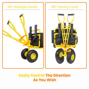 English Elm Fishing Beach Cart Collapsible Heavy Duty Wagon with All Terrain Wheels Rod Holders Yellow W2932P417636