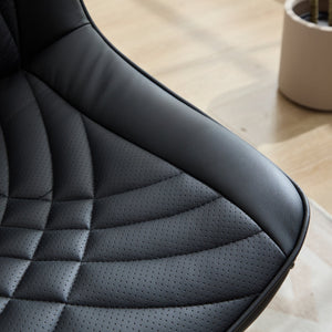 English Elm Dining Curved Back Dining Chair Set of 2 — Ergonomic Upholstered PU with Perforation, Thick Cushion, Floor-Safe Caps Black W1143P254981