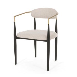 English Elm Dining Arm Chairs Set of 2 Gold Accent Iron Frame Upholstered Modern Minimalist N771P392272A