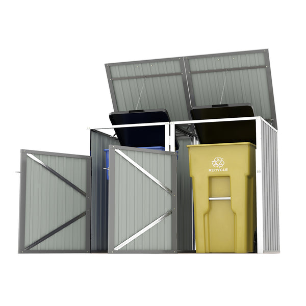 English Elm Garbage Bin Shed Galvanized Steel Enclosure for Two Cans Outdoor Weather Resistant Light Gray W1598P357715