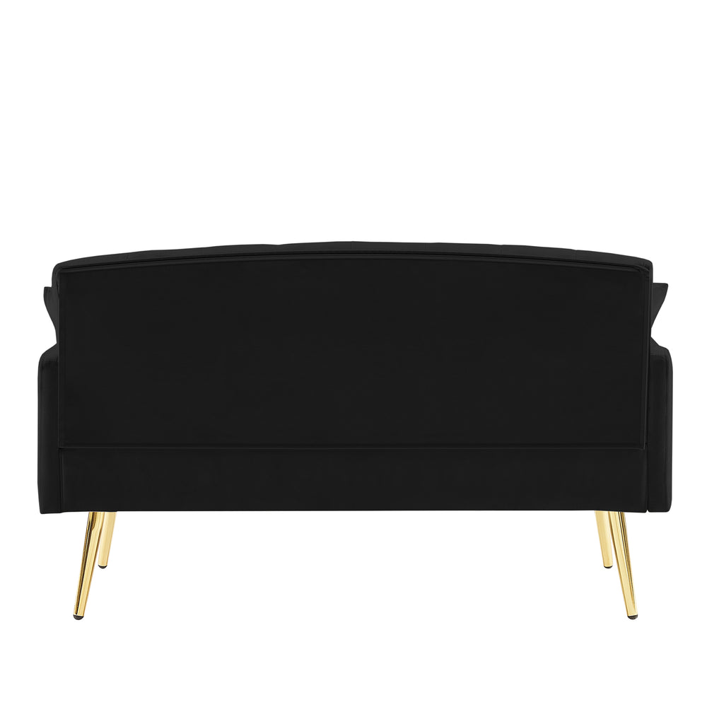 English Elm BLACK Velvet 2-Seater Sofa with Gold Metal Legs, Foam Cushioning, Solid Wood Frame, Compact Chic W588P300280