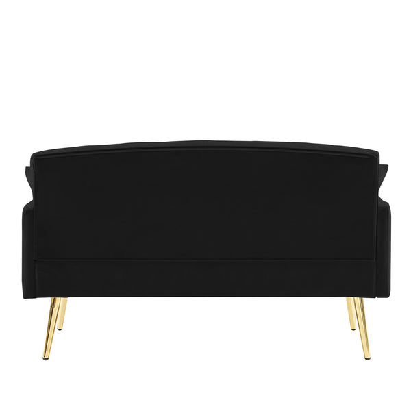 English Elm BLACK Velvet 2-Seater Sofa with Gold Metal Legs, Foam Cushioning, Solid Wood Frame, Compact Chic W588P300280