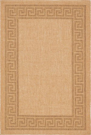 Unique Loom Outdoor Border Greek Key Machine Made Geometric Rug Light Brown, Light Brown/Tan/Brown 6' 1" x 9' 0"