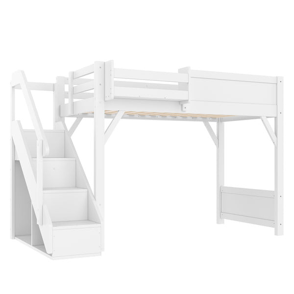 English Elm Twin Low Loft Bed Solid Pine Frame Kids Study Desk Blackboard Storage White Light White W1580S00466
