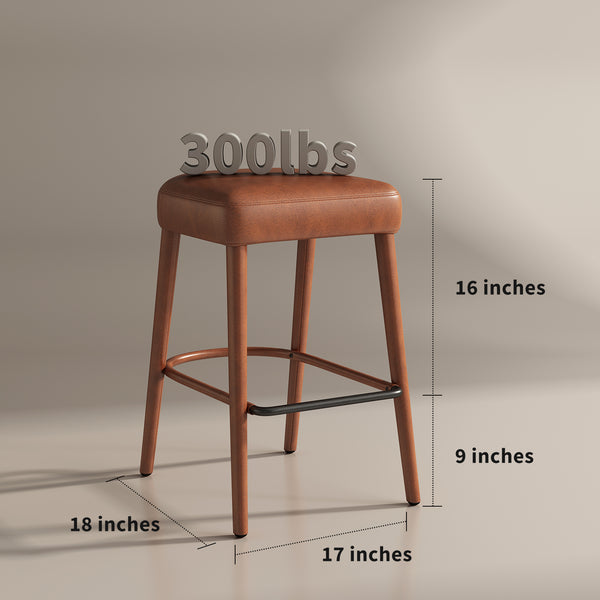 English Elm Backless Blue Fabric Upholstered Counter Stools Set of Two with Padded Seat Footrest W5096P400683