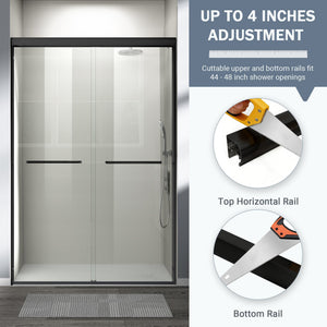 English Elm 44" Semi-frameless Double Sliding Shower Door Brushed Gold Tempered Glass Walk-in Matte Black W1920P385318