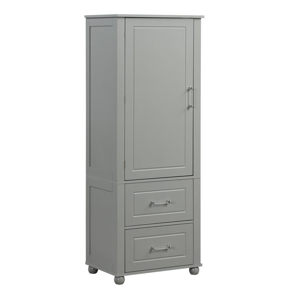 English Elm Tall Freestanding Bathroom Cabinet Two Drawers Adjustable Shelves Matte Mdf Storage Grey N725P407739E