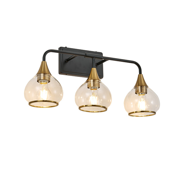 English Elm 23" Modern Crystal Bathroom Vanity Light 4-Light Wall Sconce with Clear Glass Shades, Elegant Iron Finish Black+Gold W2312P374980